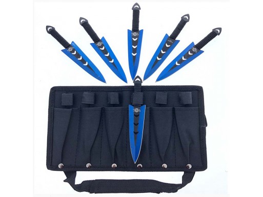 Falcon 6 PC 6" Overall Arrow Head Blue Throwing Knife Set A0243BL