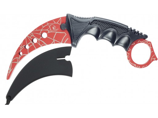 Falcon 7 1/2" Red Web Karambit Trainer Neck Knife KC1307WB