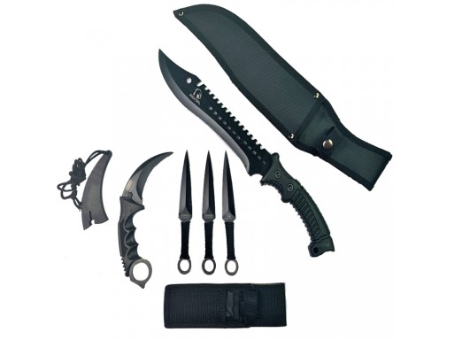 Falcon 5 Pieces Black Set Hunting Set (Machete, Karambit, Throwing Knives.) KC840BK