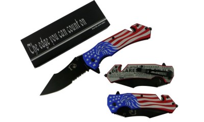 Falcon 8 1/4" Overall Spring Assisted Pocket Knife Eagle & Flag On Handle KS0709-1 Falcon 8 1/4" Overall Spring Assisted Pocket Knife Eagle & Flag On Handle KS0709-1
