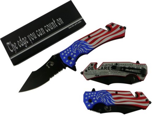 Falcon 8 1/4" Overall Spring Assisted Pocket Knife Eagle & Flag On Handle KS0709-1