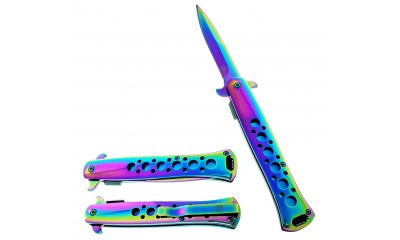 Falcon 9" Overall Metal Spring Assisted Knife With Rainbow Coating KS1109RB Falcon 9" Overall Metal Spring Assisted Knife With Rainbow Coating KS1109RB