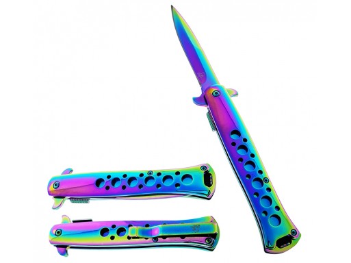 Falcon 9" Overall Metal Spring Assisted Knife With Rainbow Coating KS1109RB