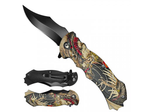 Falcon 7 3/4" Brown Dragon Handle Spring Assisted Pocket Knife KS1205-11