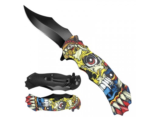 Falcon 7 3/4" Skull Handle Spring Assisted Pocket Knife KS1205-6