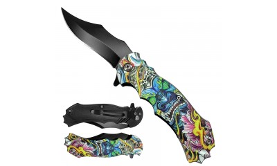 7 3/4" Blue Demon Handle Spring Assisted Pocket Knife KS1205-7