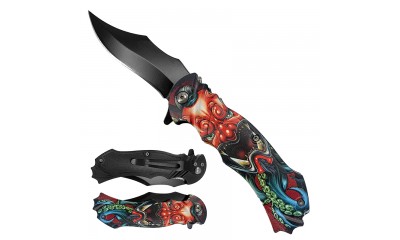 Falcon 7 3/4" Red Demon Handle Spring Assisted Pocket Knife KS1205-9 Falcon 7 3/4" Red Demon Handle Spring Assisted Pocket Knife KS1205-9