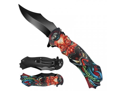 Falcon 7 3/4" Red Demon Handle Spring Assisted Pocket Knife KS1205-9