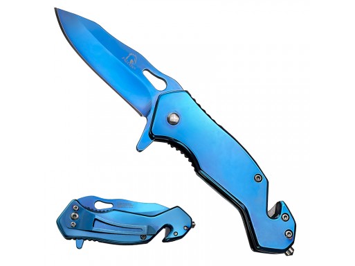 Blue Spring Assisted Knife w/Cutter and Glass Breaker KS1379BL