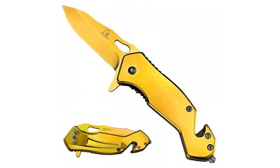 Gold Spring Assisted Knife w/Cutter and Glass Breaker KS1379GD Gold Spring Assisted Knife w/Cutter and Glass Breaker KS1379GD