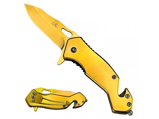 Gold Spring Assisted Knife w/Cutter and Glass Breaker KS1379GD