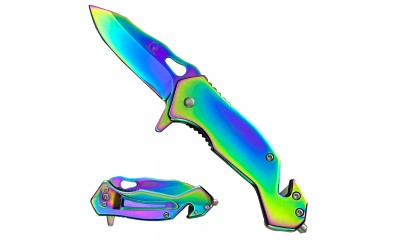 Rainbow Spring Assisted Knife w/Cutter and Glass Breaker KS1379RB Rainbow Spring Assisted Knife w/Cutter and Glass Breaker KS1379RB