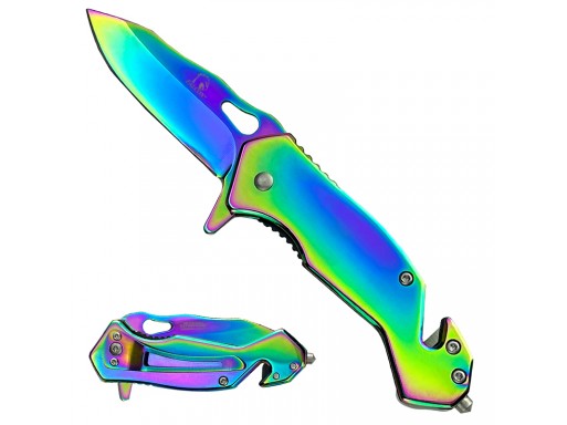 Rainbow Spring Assisted Knife w/Cutter and Glass Breaker KS1379RB