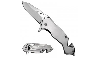Silver Spring Assisted Knife w/Cutter and Glass Breaker KS1379SL Silver Spring Assisted Knife w/Cutter and Glass Breaker KS1379SL