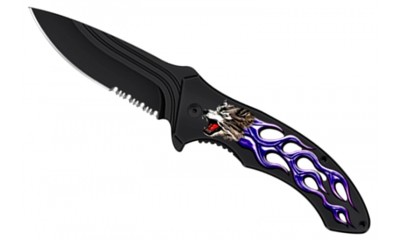 Falcon 7 1/4" Spring Assisted Pocket Knife Purple Flame Handle KS1648-3 Falcon 7 1/4" Spring Assisted Pocket Knife Purple Flame Handle KS1648-3