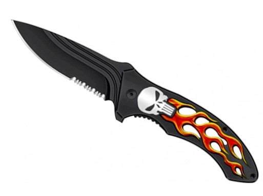 Falcon 7 1/4" Spring Assisted Pocket Knife Red Flame Skull Handle KS1648-5