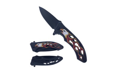 Falcon 7 1/4" Spring Assisted Pocket Knife Eagle Flame Handle KS1648-7 Falcon 7 1/4" Spring Assisted Pocket Knife Eagle Flame Handle KS1648-7