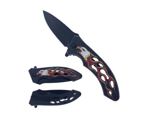 Falcon 7 1/4" Spring Assisted Pocket Knife Eagle Flame Handle KS1648-7