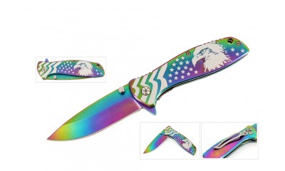 Falcon 7 3/4" Spring Assisted Pocket Knife Flag and Eagle Engraved KS23024RB Falcon 7 3/4" Spring Assisted Pocket Knife Flag and Eagle Engraved KS23024RB