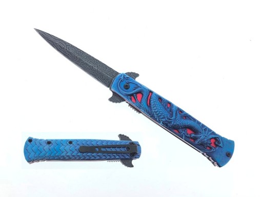 Falcon Spring Assisted Pocket Knife Dragon Engraved Handle KS23164BL