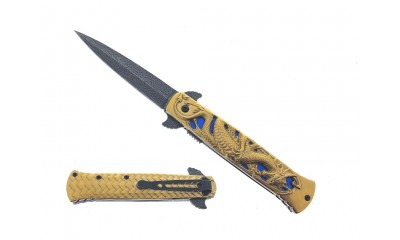 Falcon Spring Assisted Pocket Knife Dragon Engraved Handle KS23164GD Falcon Spring Assisted Pocket Knife Dragon Engraved Handle KS23164GD