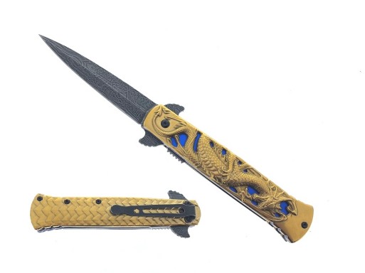 Falcon Spring Assisted Pocket Knife Dragon Engraved Handle KS23164GD