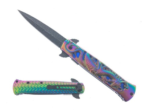 Falcon Spring Assisted Pocket Knife Dragon Engraved Handle KS23164RB