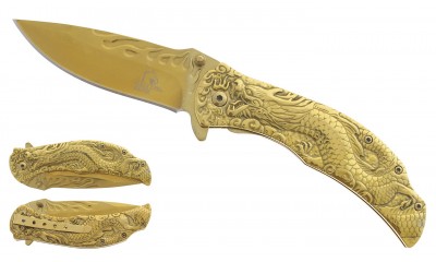 Falcon 8.25" Spring Assisted Pocket Knife Dragon Handle KS3000GD Falcon 8.25" Spring Assisted Pocket Knife Dragon Handle KS3000GD