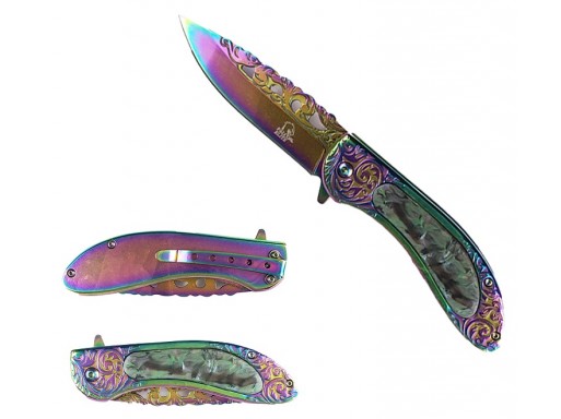 Falcon Spring Assisted Pocket Knife Engraved Handle KS30267BB