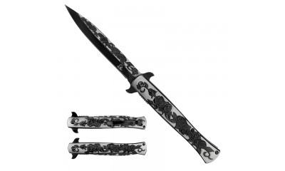 Falcon 7.75"  Spring Assisted Pocket Knife Rose Engraved KS3042BK Falcon 7.75"  Spring Assisted Pocket Knife Rose Engraved KS3042BK
