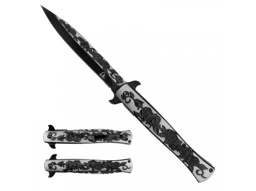 Falcon 7.75"  Spring Assisted Pocket Knife Rose Engraved KS3042BK