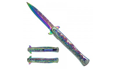 Falcon 7.75"  Spring Assisted Pocket Knife Rose Engraved KS3042RB Falcon 7.75"  Spring Assisted Pocket Knife Rose Engraved KS3042RB