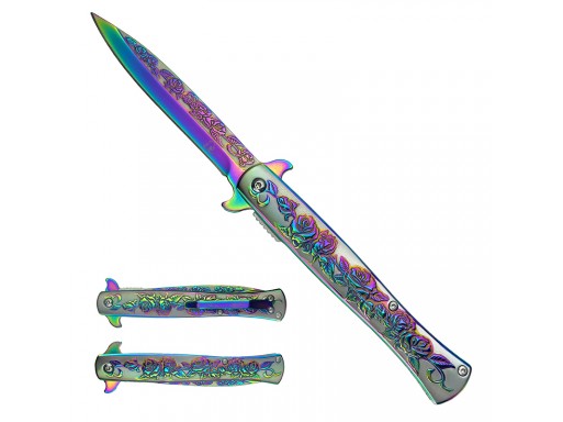 Falcon 7.75"  Spring Assisted Pocket Knife Rose Engraved KS3042RB