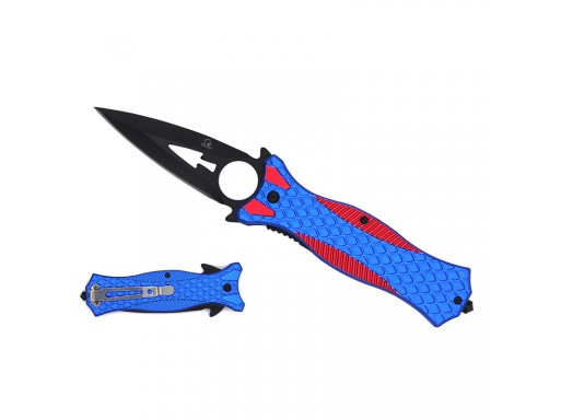 Falcon 8 1/2"  Spring Assisted Blue and Red ABS Handle KS3284BLRD