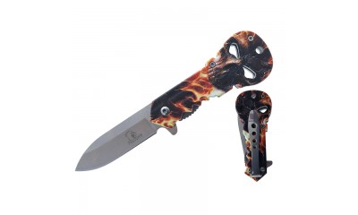 Falcon 4" Blade Spring Assisted Knife Flames Skull Handle KS33197FS Falcon 4" Blade Spring Assisted Knife Flames Skull Handle KS33197FS