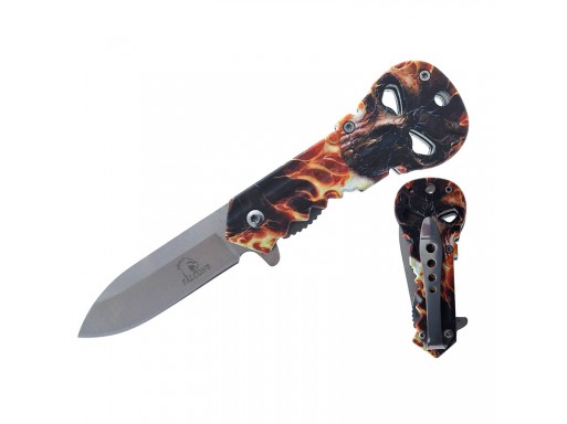 Falcon 4" Blade Spring Assisted Knife Flames Skull Handle KS33197FS